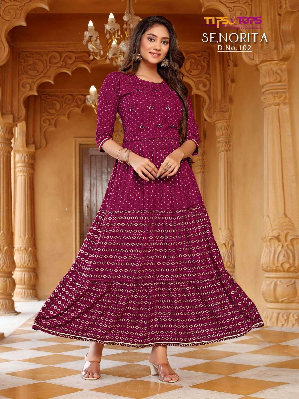 TIPS & TOPS SENORITA ANARKALI REYON PRINTED FLAIR GOWNS NEW CATALOGUE (7)